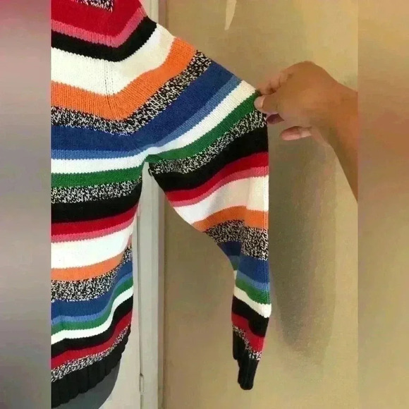 LIZ CLAIBORNE STRIPED RAINBOW CREW NECK CHUNKY COTTON SWEATER XL - Picture 3 of 4